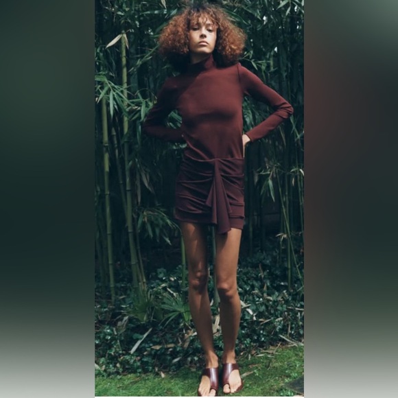 🔥🔥Zara  Burgundy Long-Sleeve Dress - Picture 1 of 5